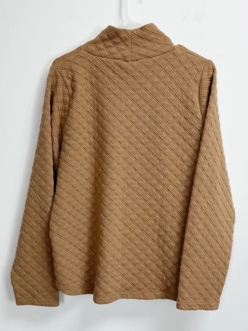 J Crew Mockneck Pullover Quilted Top Tan Womens Large Brown Long Sleeve